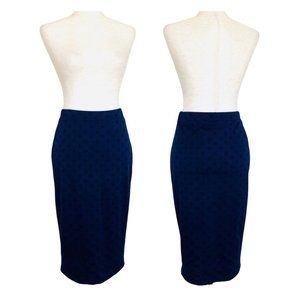 BOBEAU Polka Dot Midi Pencil Skirt Navy Black Size Small NWT